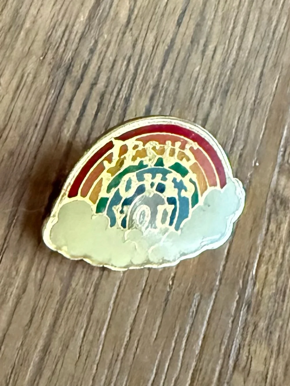 Vintage Jesus Loves You Enamel Rainbow Lapel Brooch Pin